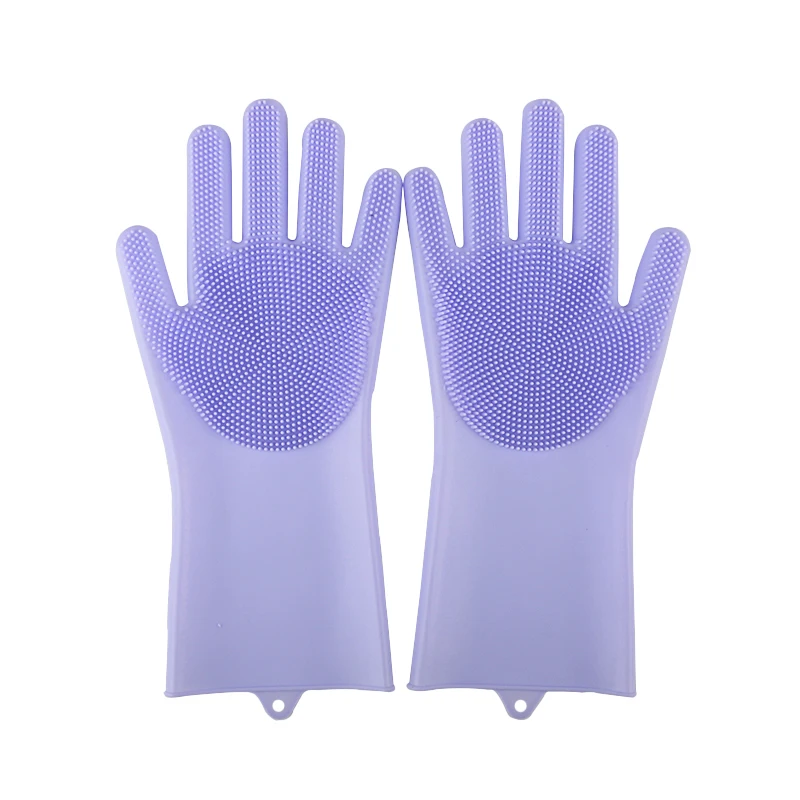 1 пара волшебных чистящих перчаток, силиконовые резиновые перчатки для мытья посуды для кухни, кровати, ванной, уход за волосами, инструмент для чистки скруббера - Цвет: Purple