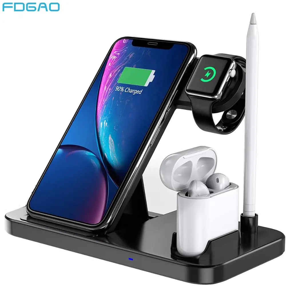4 in 1 Wireless Charger for Apple Watch 6 5 4 3 AirPods Pro Qi 10W Fast Charging Dock Station For iWatch iPhone 12 11 XS XR X 8