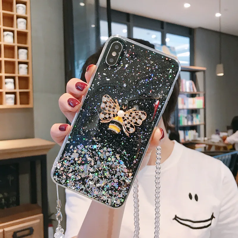 

Luxury Bling bee Glitter Phone Case For iphone X XR 11 Pro XS MAX 6 6S 7 8 Plus Shining Transparent Soft TPU Cover Case