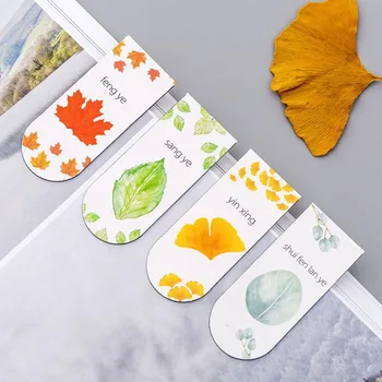 

4 Pcs/set Fresh Plant Paper Magnet Bookmarks Student Autumn Leaf Metal Magnetic Book Holder Korean Stationery School Supplies