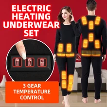 Smart Heating Clothing Constant Temperature Suit Winter Heated Underwear USB Hot Clothes Black Thermal Underwear Women Men