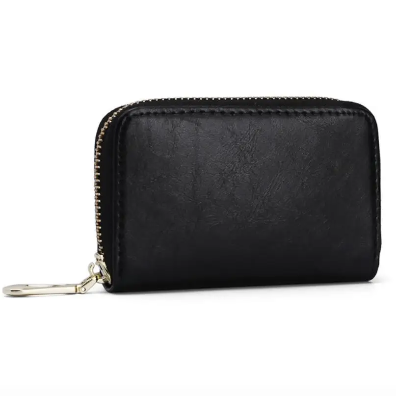 

Cartera de cuero de alta calidad para hombre, tarjetero de moda, Cartera de piel de vaca, Cartera de Color sólido con cremallera de cera de aceite corta para hombre