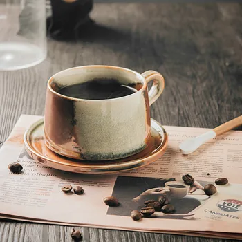 

Handmade Retro Coffee Mug Ceramic Europe Style Eco Friendly Offee Cup Saucer Stoneware Koffie Kopjes Kitchen Dining Bar EF50TC