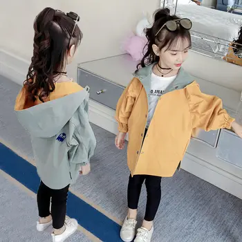 

Girls Spring and Autumn Jacket New Fashion Spring and Autumn Casual Children's Long Double-sided Trench Coat 12 Year Outerwear