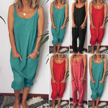 

Solid Color Women Cami Romper Jumpsuit Sleeveless High Waist Ladies Summer Harem Playsuit Jumpsuit Culotte
