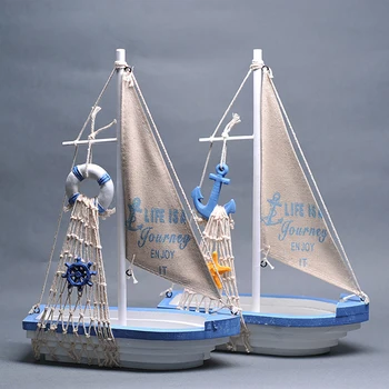 

Set of two mediterranean ornaments marine home accessories blue and white boat model holiday gift home decoration
