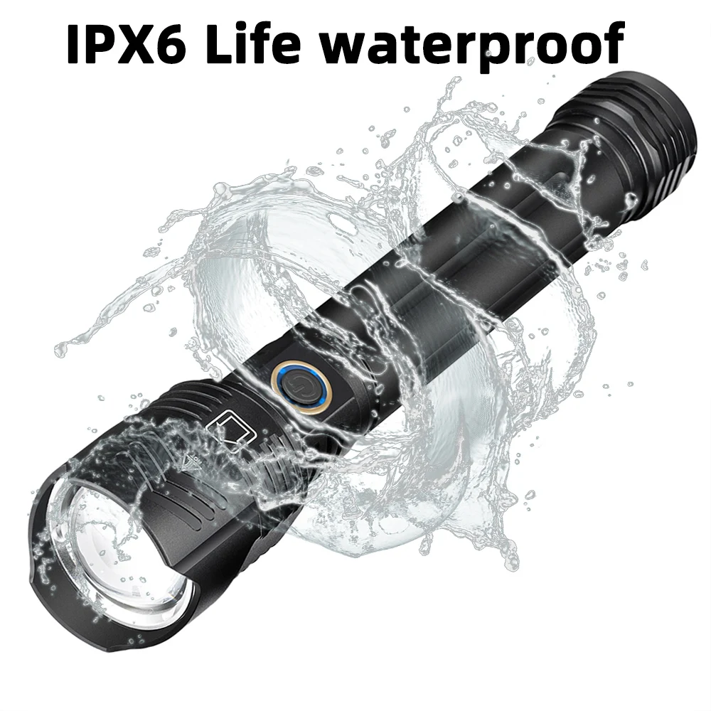 Lampe Torche Tactique LED Ultra-lumineuse XHP50/XHP70/XHP160 - Rechargeable USB - Noire