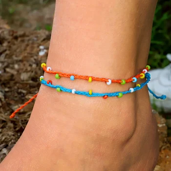 

Waterproof Adjustable Boho Ankle Bracelets Braided String Hawaii Rainbow Colored Seed Beads Anklets Jewelry Gifts For Women