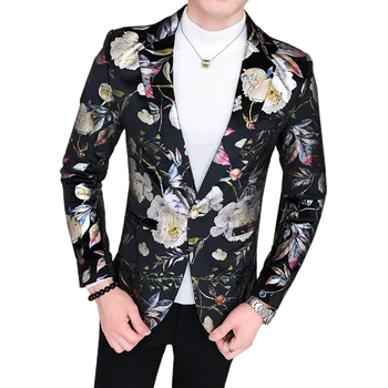 

Autumn Men's Blazer Fashion Flowers Suit Coat Mens Printed Blazer Men Slim Blazer Homme Blazer Mens Floral Blazer Stage KK50XX
