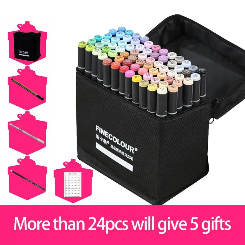 Billige FINECOLOUR EF103 Dual Köpfe Professionelle Kunst Marker Stift Fettige Alkoholische Marker 12 24 36 48 60  72 240 farben Weichen Kopf Runde Stange