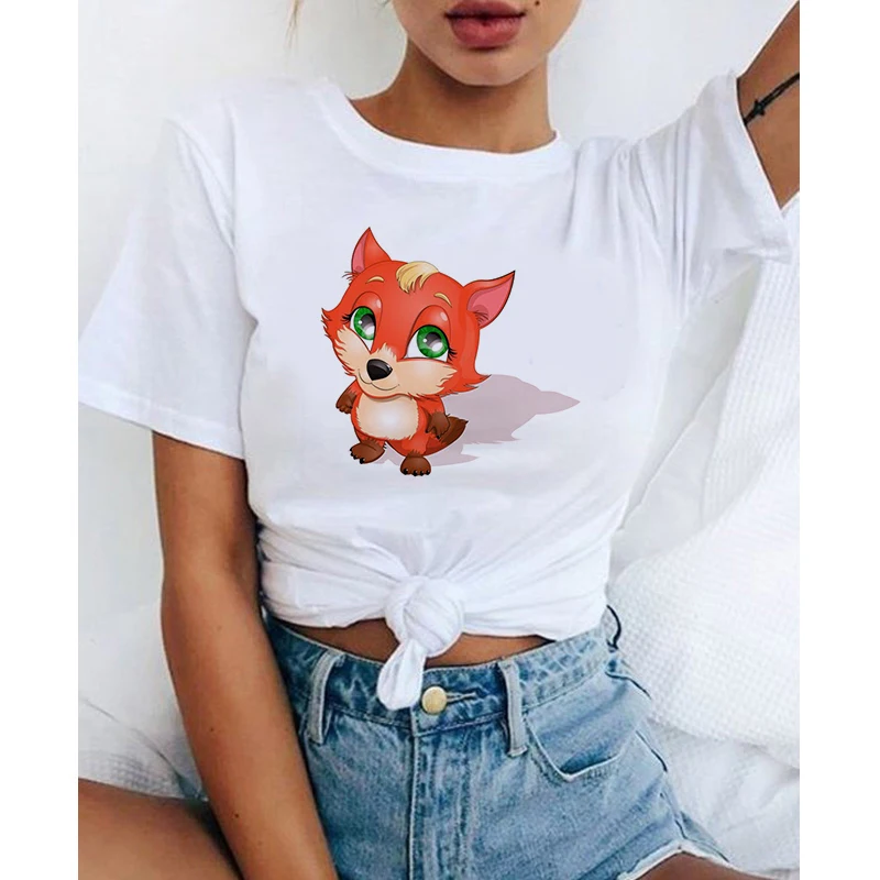 

New hot sale printed kawaii cartoon T-shirt women casual Lovely Fox short-sleeved shirt women summer T-shirt