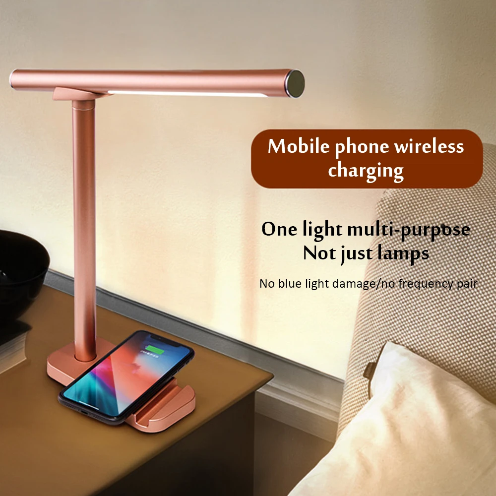 

Creative Magnetic Led Desk Lamp With Wireless Charger 360° Rotating Home Office Three-color Dimming Desktop Reading Lamps