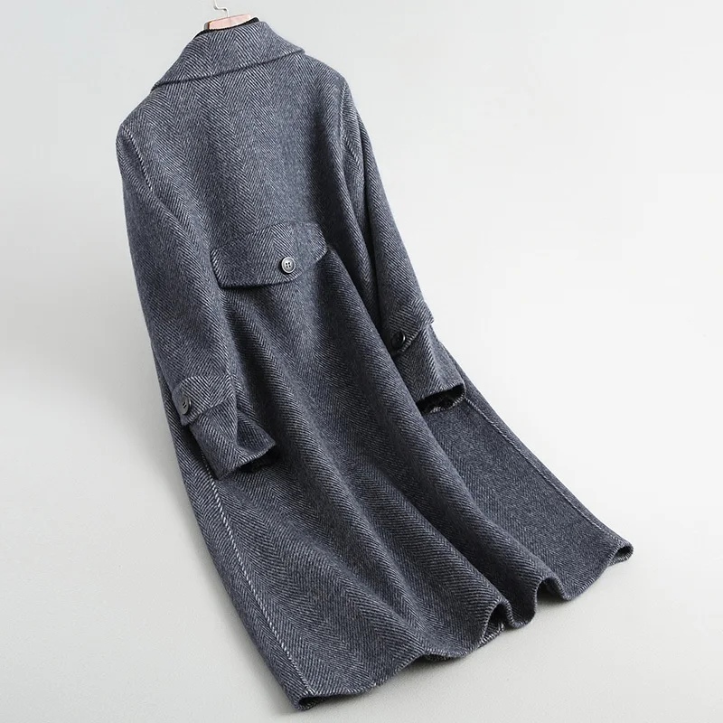 

2020 New Elegant Long Wool Coat Female Autumn Winter Alpaca Korean Casual Ladies Print Jacket Coats Women Abrigos 38044