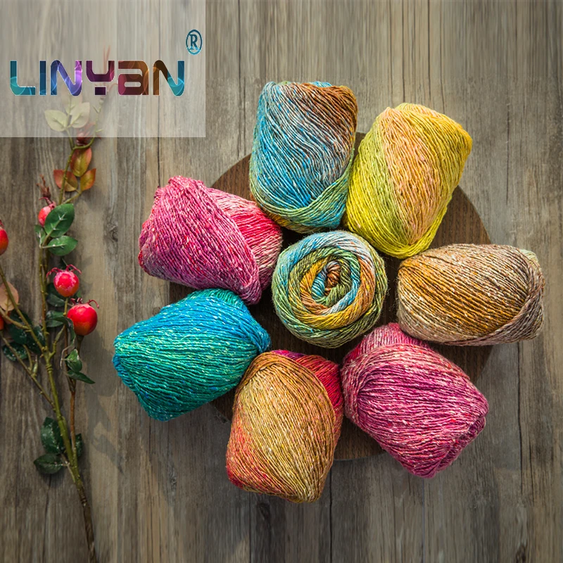 2pcs Gradient Color Yarn For Knitting Rainbow Crochet Hook Thread Scarf