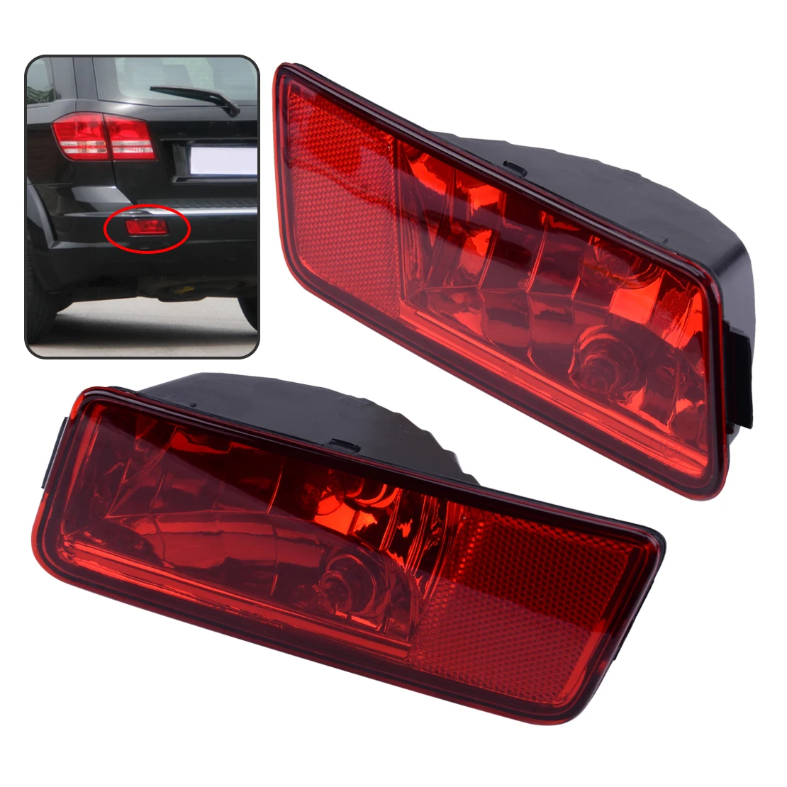 1Pair Red Lens Left &Right Rear Bumper Reflector Brake Tail Light Fog Lamp Plastic Fit For Dodge Journey MPV 2008 2009 2010 2011