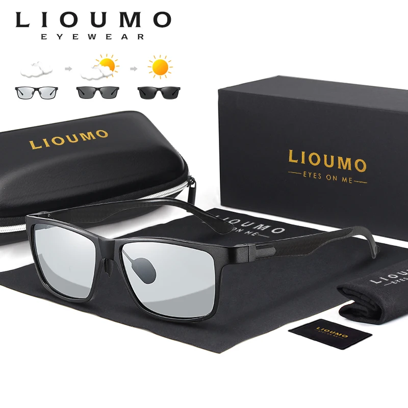 

LIOUMO Square Sunglasses For Men Aluminium Magnesium Frame Photochromic HD Polarized Sun Glasses Women Driving Eyewear zonnebril