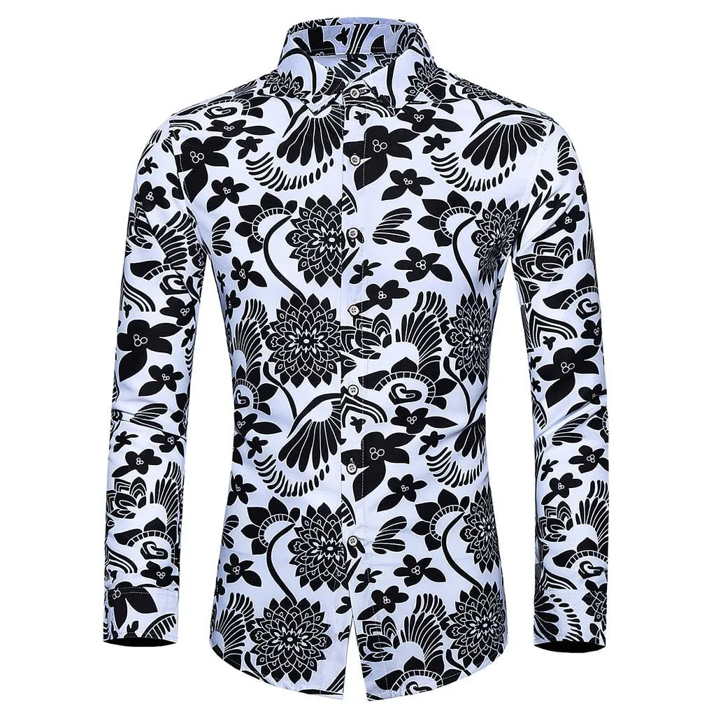 

2019 shirt Men's Casual Printing Colorful Slim Long Sleeve Shirt Blouse Tops streetwear camisa masculina chemise homme