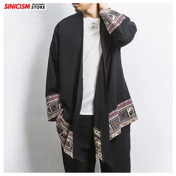 

Sinicism Store Mens Vintage Printing Jacket Men Chinese Style Jackets Top 2020 Male Autumn Robe Traditional Open Stitch Coat 5XL