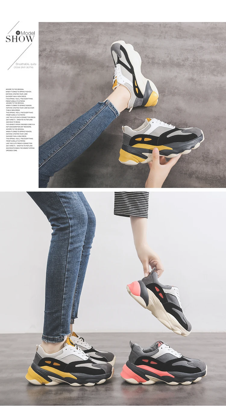 Для женщин обувь; модные кроссовки; сезон весна-осень; Zapatos De Mujer; обувь на каждый день; Женская дышащая Спортивная повседневная обувь на толстой подошве U13-36