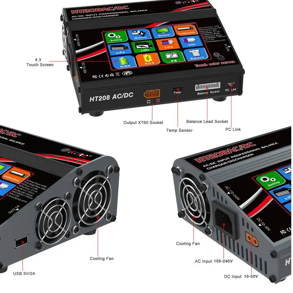 LeadingStar HTRC HT208 AC/DC 420 Вт 20A 4 3 дюймов цветной ЖК дисплей с сенсорным экраном зарядное