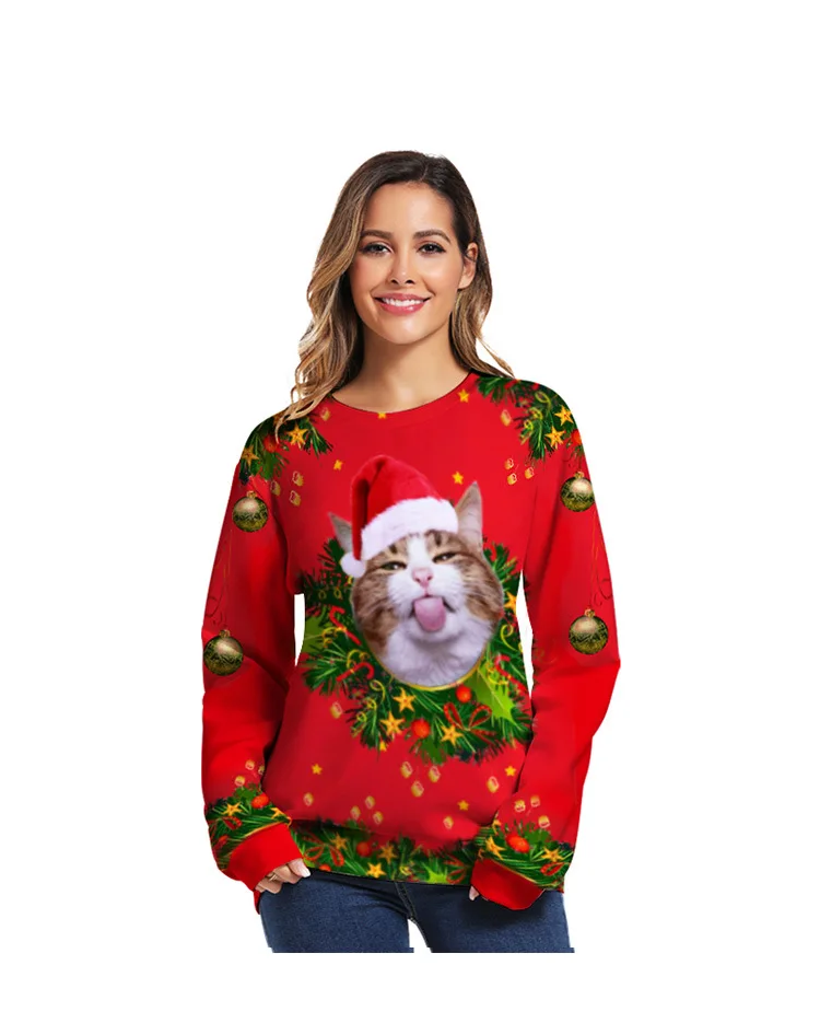 Ugly Christmas Sweater Christmas Novelty Autumn Winter Blouses Clothing Santa Claus Printed Loose Sweater Men Women Pullover