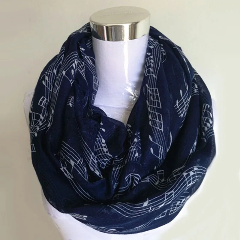 Женский шарф с музыкальными нотами темно синего цвета музыкальный шаль и шарфы