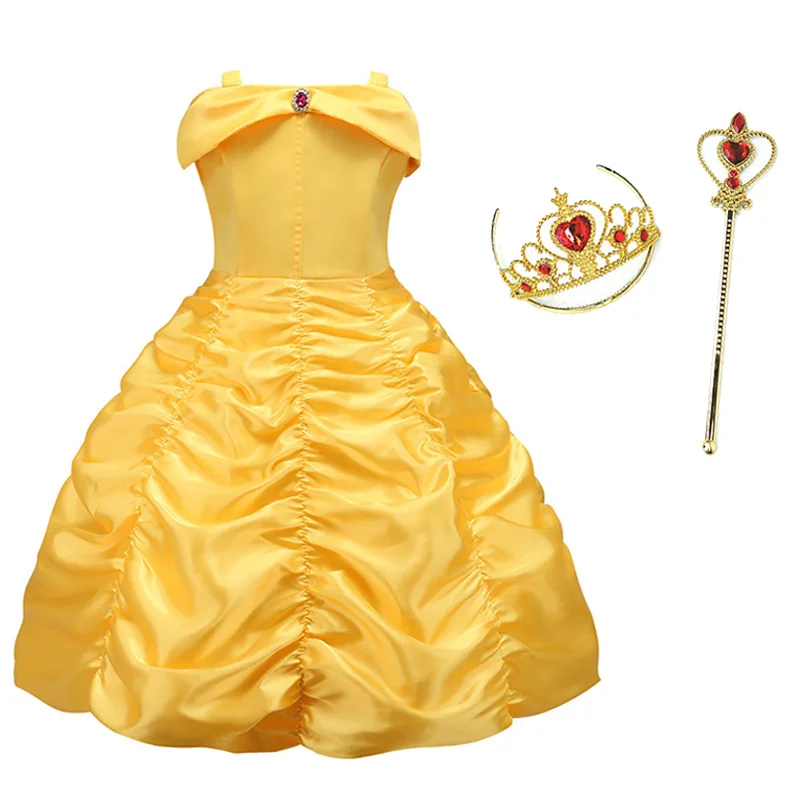 Dress and S02 Платье принцессы Белль для девочек; детское бальное платье; костюм красавицы и чудовища; Детские вечерние карнавальные костюмы на Рождество и день рождения - Цвет: Dress and S02