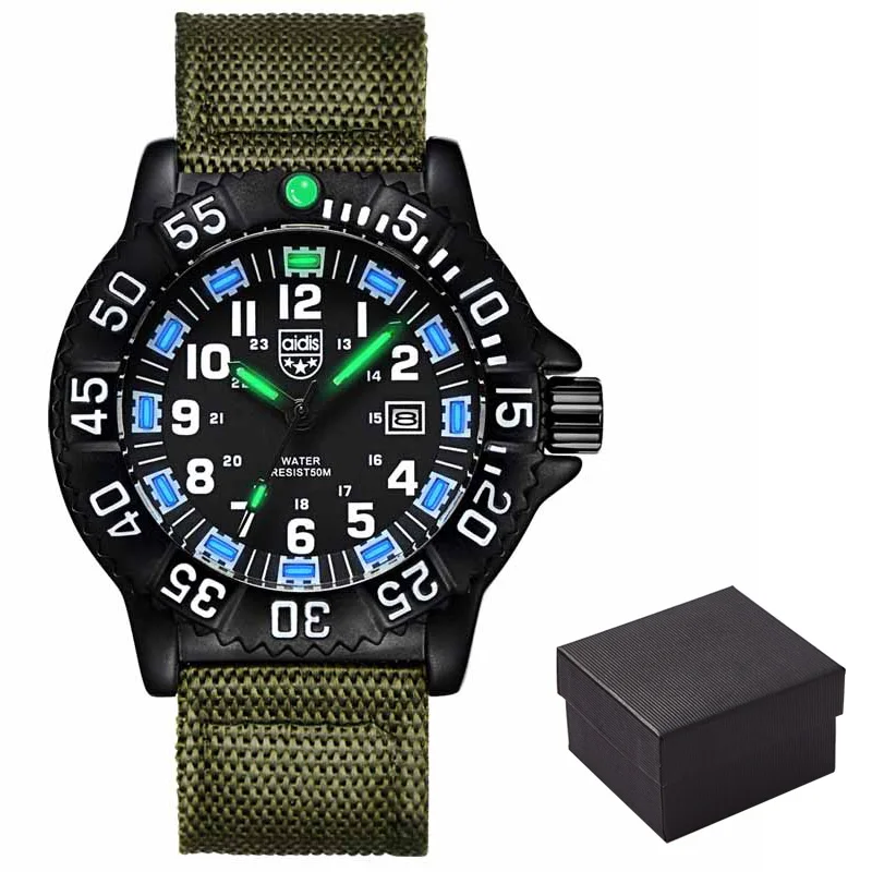 Мужские часы AIDIS, модные спортивные кварцевые часы, мужские s часы, Топ бренд, Роскошные, бизнес, водонепроницаемые часы, Relogio Masculino Relojes - Цвет: Green blue light
