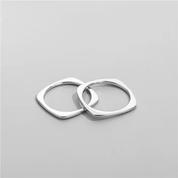 

sodrov Whole body S925 sterling silver simple square glossy couple ring fashion trend personality ring HK 12 14 16