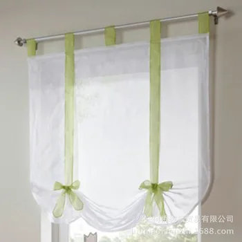 

Luxury Ribbon Pastoral Roman Curtain Embroidered Floral Voile Pulling Window Curtains Short Sheer Tulle for Living Room Kitchen