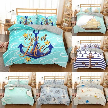 

ZEIMON Nautical Ocean Bedding Set Luxury Quilt Cover Bedding Cover Single Bedclothes King Queen Size Duvet Cover set