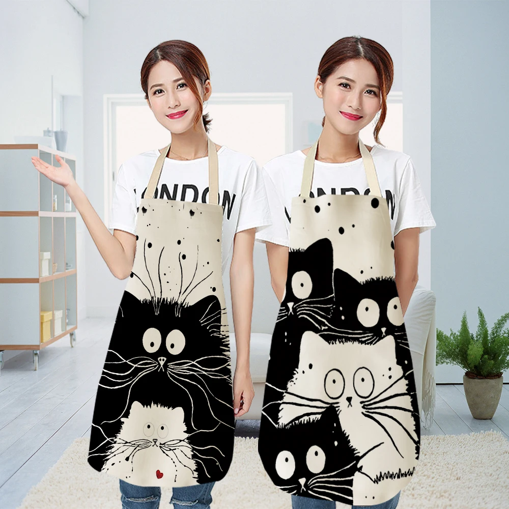 Silstar Tex Cute Black Cat Printing Aprons Home Cooking Children Bib Dress Accessories Chef Woman Aprons Hairdresse