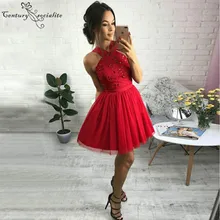 Red Short Homecoming Dresses Open Back Lace Crystal Mini Cocktail Dress Prom Gowns Graduation Dresses Cheap