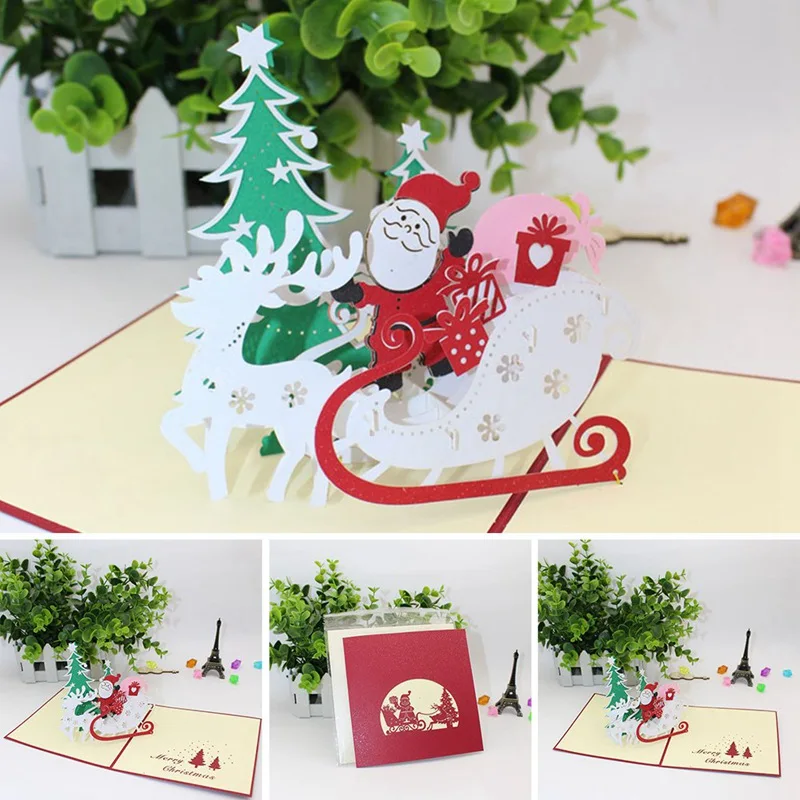  3D Handmade 2019 Merry Christmas Tree Reindeer Santa Claus Paper Invitation Greeting Cards PostCard - 4.00022E+12