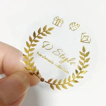100 Pcs/Gold Foil Sticker Custom Business Logo Wedding Custom Label Golden Packaging Round Transparent Label