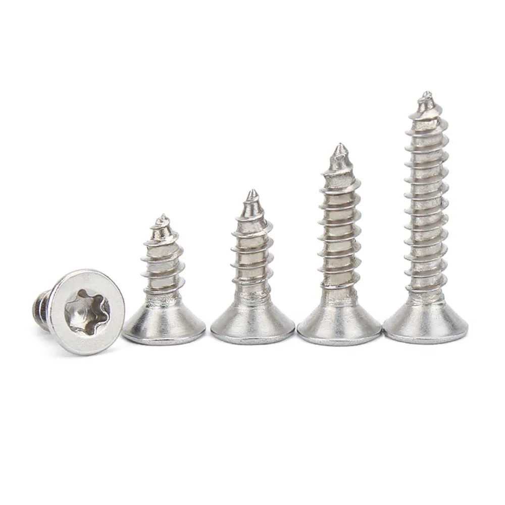 5/50x ST2 M2.3 M2.6 M3 M3.5 M4 M5 M6 304 A2 Stainless Steel Six Lobe Torx Flat Countersunk Head Security Self-tapping Wood Screw