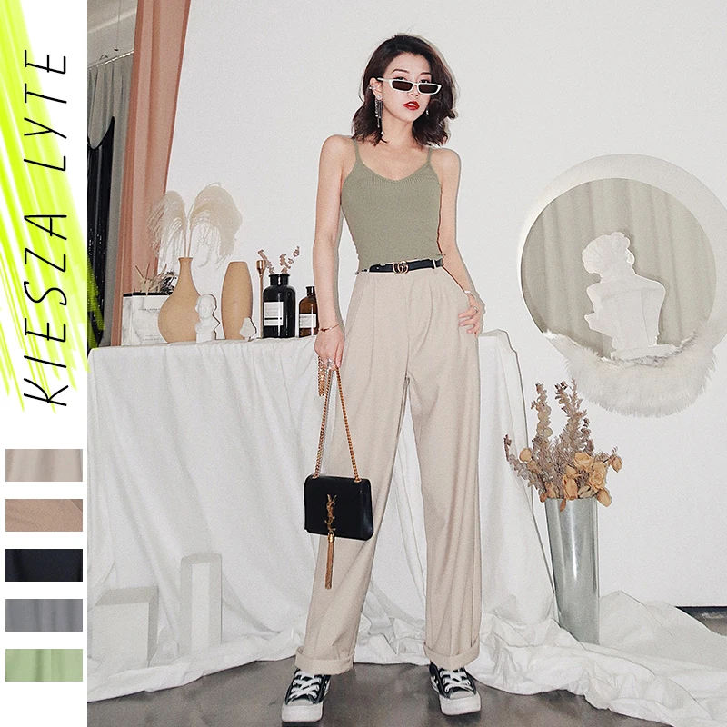 Women Casual Pants 2020 Spring Summer Simple Solid Loose Straight Long Tube Trousers Femme Women Casual Pants 2020 Spring Summer Simple Solid Loose Straight Long Tube Trousers Femme