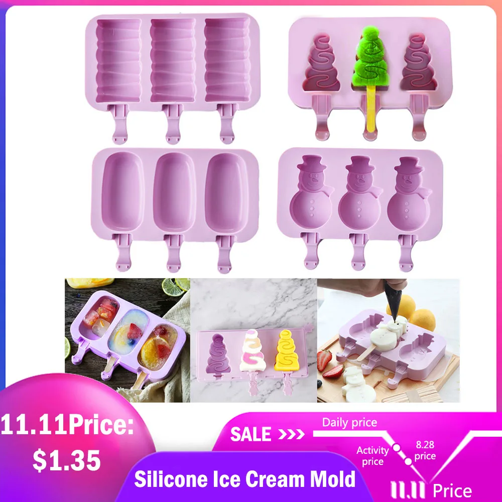 Силиконовая форма для мороженого, многоразовый лоток для мороженого, форма для мороженого, Рождественский Декор, инструмент для изготовления мороженого с 50 Деревянными Палочками