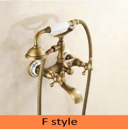 F style Роскошный античный латунный душ Набор кран+ ванна смеситель+ ручной душ настенный H2254 - Цвет: F style