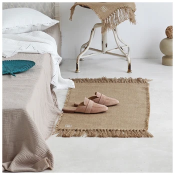 

Retro Hand Woven Cotton Linen Carpet Tassel Bedside Rug Geometric Floor Mat Living Rooms Bedroom Area Rug Home Decor