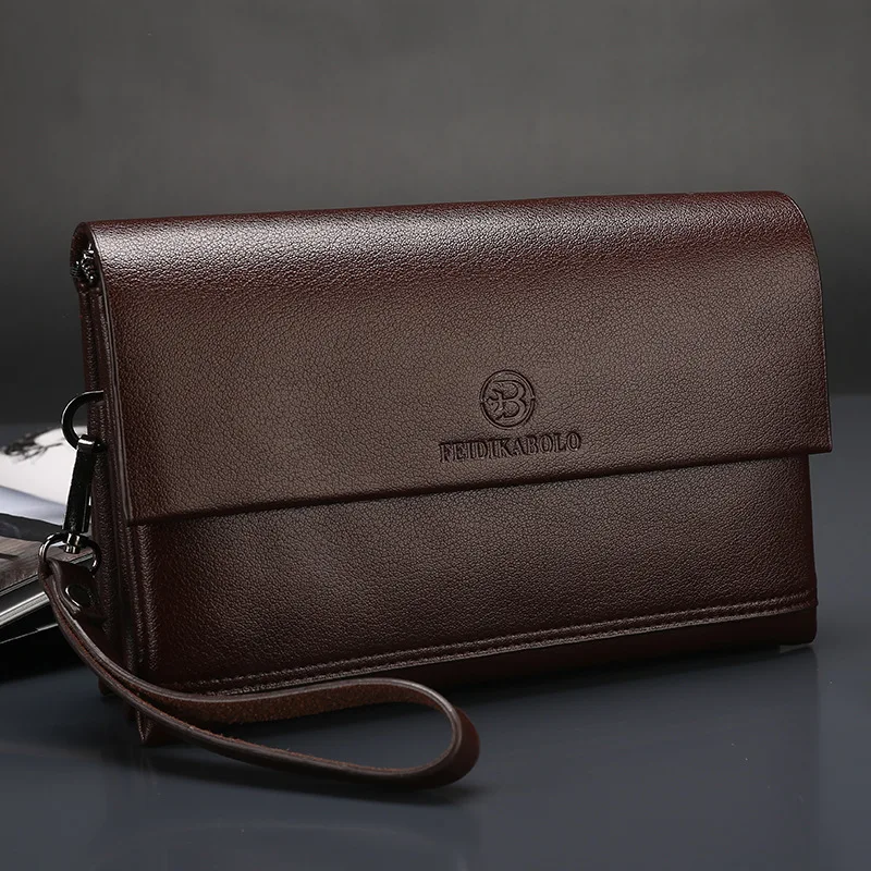 

2019 New Style Genuine Leather Men Business Casual Clutch Single Pull Men's Large Capacity Leather Wallet