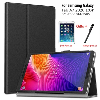 

Tablet case for Samsung Galaxy Tab A7 10.4" 2020 Litchi PU Leather Case Stand Smart Cover for capa new card SM-T500 SM-T505+Film