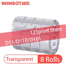 NiiMBOT – étiquette autocollante thermique transparente D11/D110, étiquette autocollante imperméable pour nom, papier autocollant pour imprimante JC, 8 rouleaux