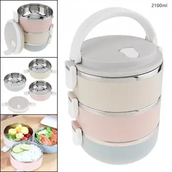 

2.1L Portable Hand-held Removable 3 Colors High-capacity 201 Stainless Steel + PP Three Layer Insulation Barrel Lunch Box