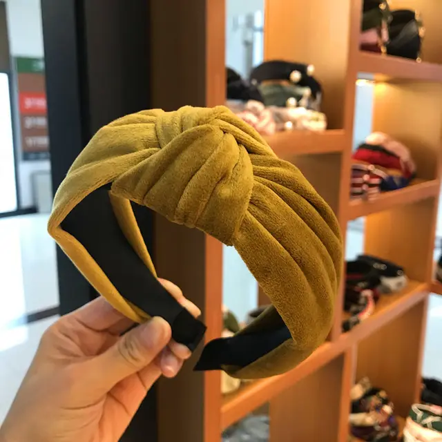 обруч Solid Color Knotted Headband For Women Soft Hairbands Girls Wide Hair Bands Hoop Hair Accessory ободок для волос бархат yellow