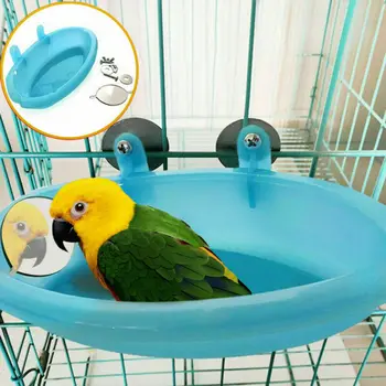 

Hot Bird Water Bath Tub For Pet Bird Cage Hanging Bowl Parrots Parakeet Birdbath Bird Accessories