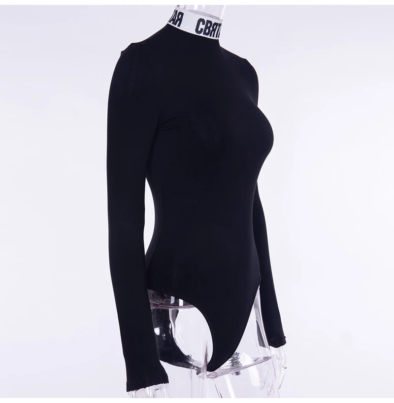 2020 Turtleneck Long Sleeve Bodysuits Women Casual Letter Printed Mock Neck Spring Autumn Skinny Tops Playsuits Moda Feminina