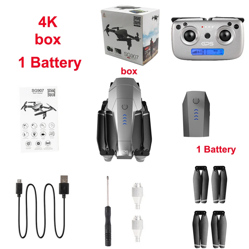 4K-box-1B 4k дроны SG907 gps Дрон с 4K HD двойной камерой широкоугольный 5G wifi FPV RC Квадрокоптер складной дроны - Цвет: 4K-box-1B