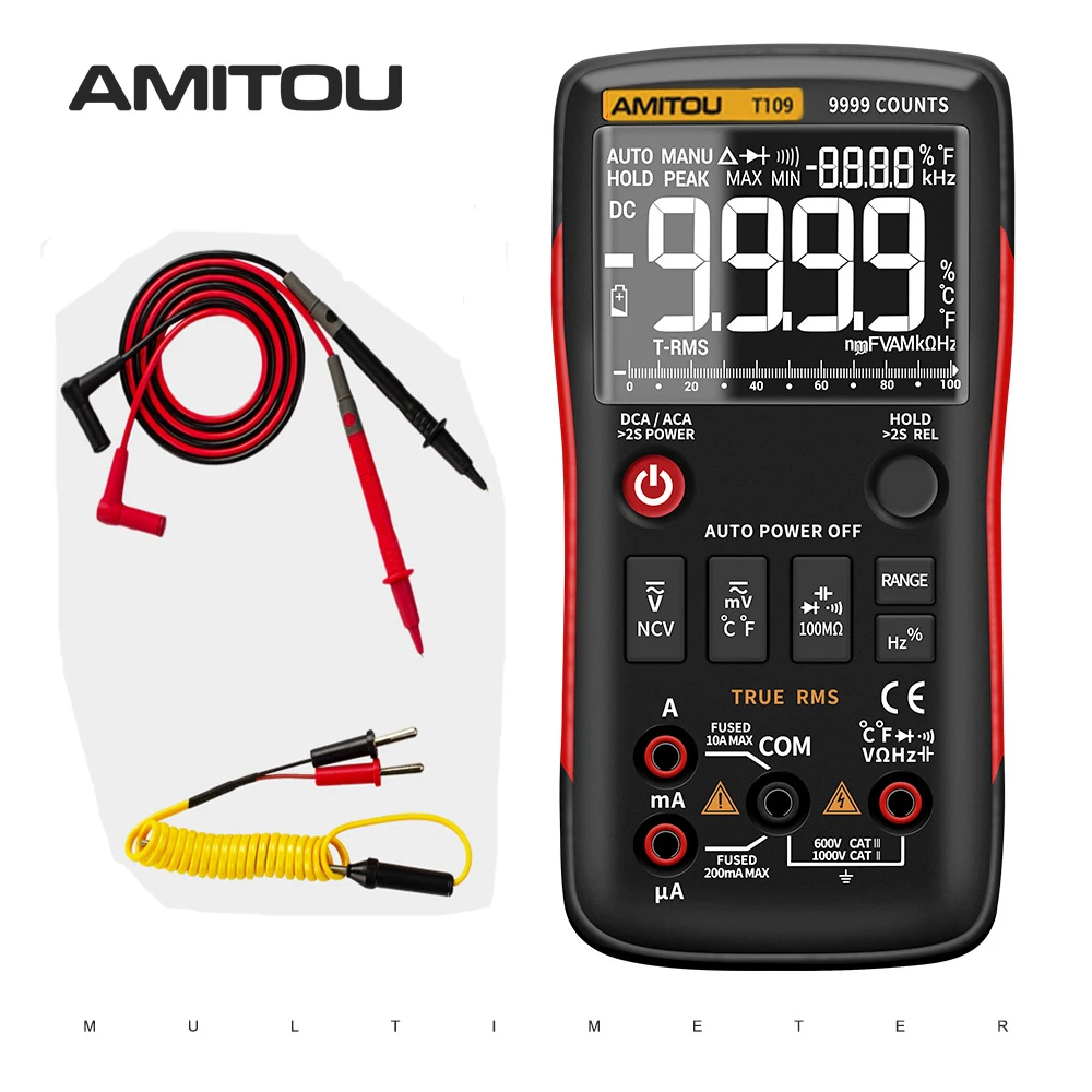 

T109 Digital Multimeter 9999 Counts True-RMS AC/DC rm409b Volt Amp Ohm Capacitance Duty Cycle NCV Diode Temperature Tester