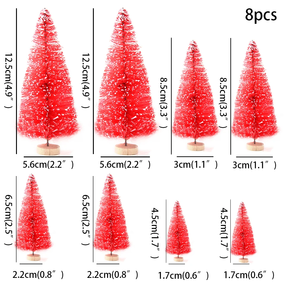Multi Size Christmas Mini Tree Small Pine Tree Colorful Mini Trees for Xmas Home Desktop Ornaments Noel Party Decorations 8PCS